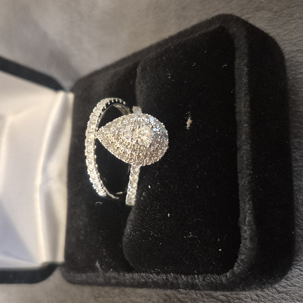 Silver Halo Diamond Ring with Twisted Band